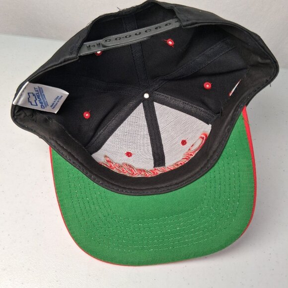 Vintage 1990s Chevrolet Cap Hat Black Red Auto Racing Script Embroidered #1 Team - Picture 11 of 15